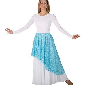 Body Wrappers Lyrical Praise Skirt Sparkly Lace Asymmetrical Overlay Turquoise M